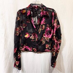 NWT Nasty Gal Sheer Floral Devore Velvet Like Burnout Crop Blouse Women’s US 8